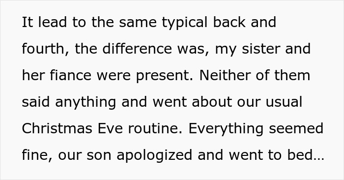 Text image discussing a family's typical Christmas Eve routine with subtle family tension.