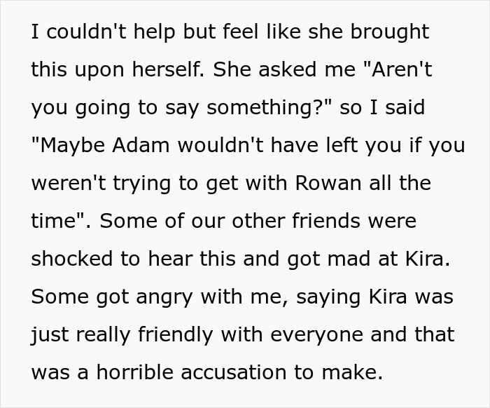 Text depicting friendship turmoil due to an attempted relationship with a friend's husband.