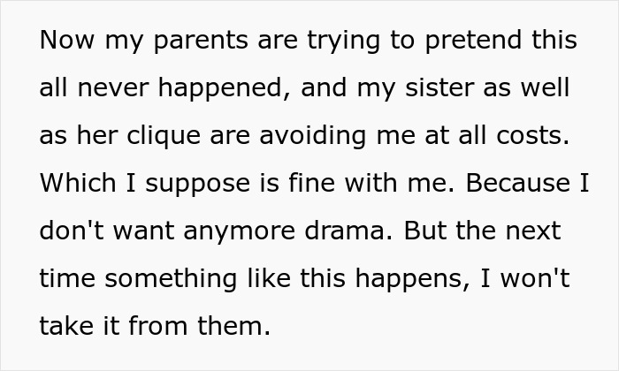Text excerpt discussing family dynamics and sibling conflict over a disagreement. Text excerpt discussing family dynamics and sibling conflict over a disagreement.