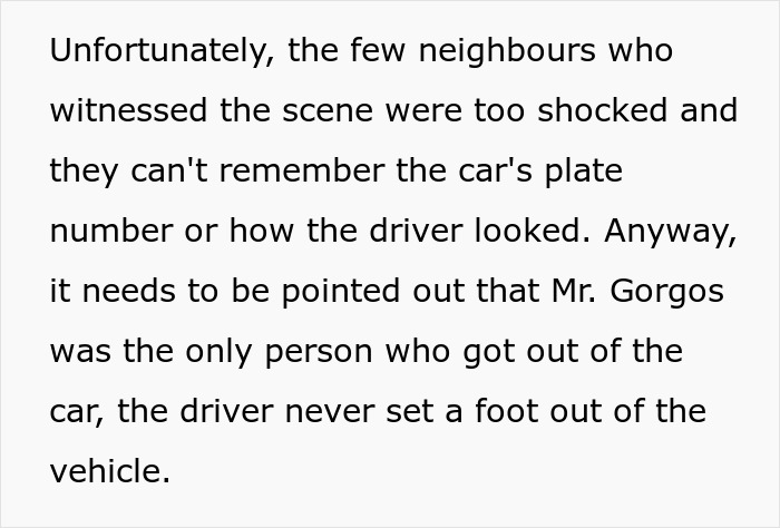 Text discussing mystery disappearance of a man missing; neighbors unable to recall details of the car or driver.