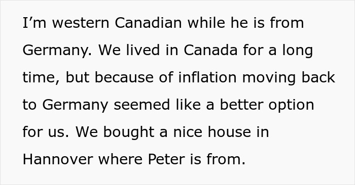 Text describing a Canadian woman's move to Germany with her husband due to inflation. Text describing a Canadian woman's move to Germany with her husband due to inflation.