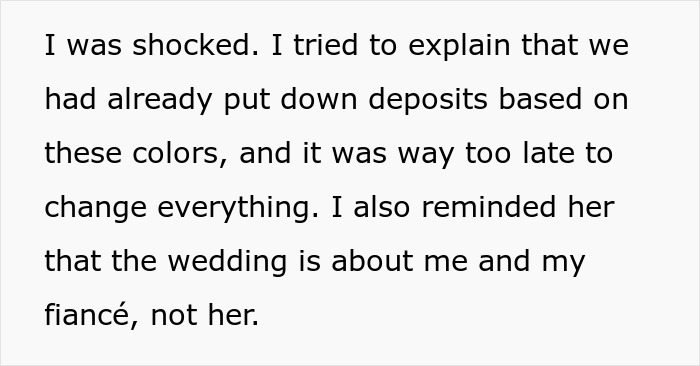 Text exchange about wedding color scheme disagreement with entitled sister. Text exchange about wedding color scheme disagreement with entitled sister.