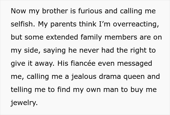 Text excerpt discussing a family feud over a family heirloom and its impact.