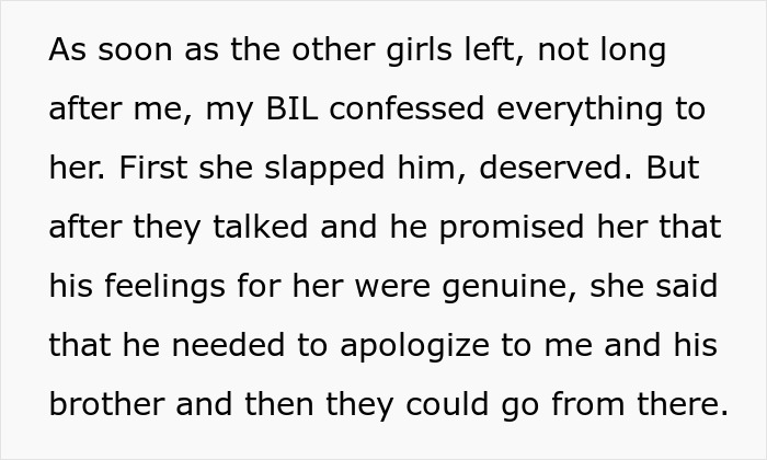 Text revealing brother-in-law admits love for sister-in-law during unexpected wedding dress shopping event.