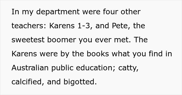 Text describing teachers in a department, focusing on their personalities and dynamics. Text describing teachers in a department, focusing on their personalities and dynamics.
