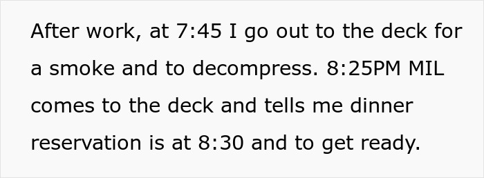 Text describing a schedule conflict with in-laws brunch dinner exclusion. Text describing a schedule conflict with in-laws brunch dinner exclusion.