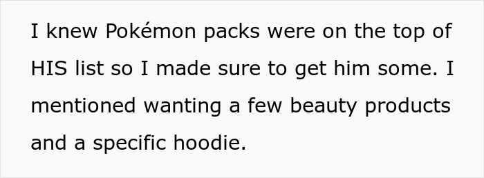 Text about gifting Pokémon cards for Christmas to boyfriend, mentioning beauty products and a hoodie wish.