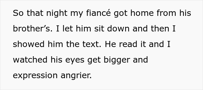 Text excerpt discussing a fianc&eacute;'s reaction to a love confession sent to the bride by her male best friend.