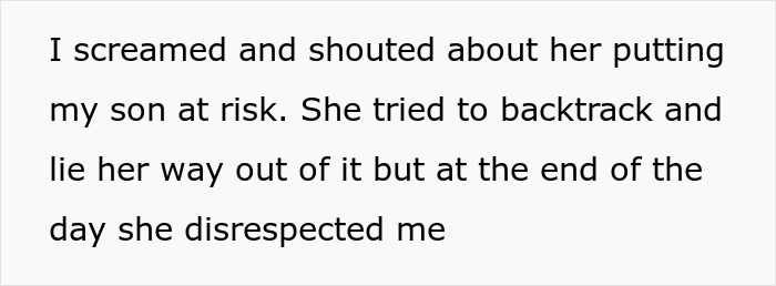 Text about grandma not using car seat, causing concern and conflict regarding child's safety.