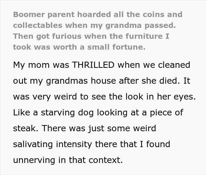 Text about a woman hoarding heirlooms and her son finding a real treasure in furniture. Text about a woman hoarding heirlooms and her son finding a real treasure in furniture.