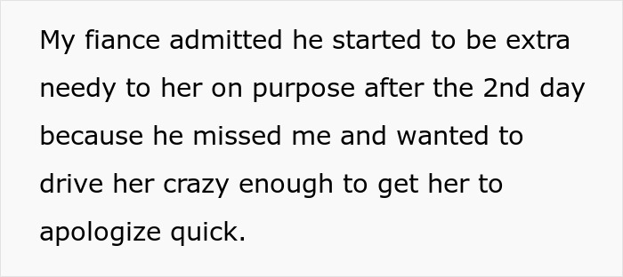 Text about a fianc&eacute;'s playful act in a pretend breakup for revenge.