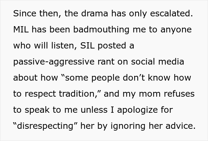 Text excerpt about family drama due to a woman's decision on her wedding day regarding tradition and pregnancy.