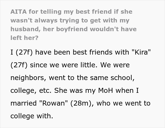 Text about lifelong bestie attempting to reignite old flame with friend's husband.