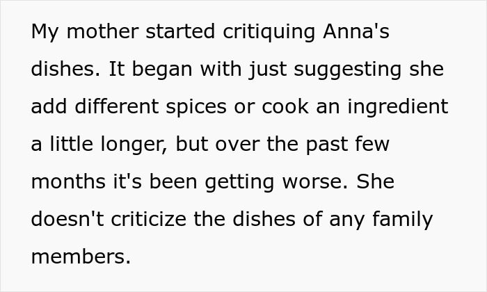 Text detailing grandma's refusal to accept her step-granddaughter, focusing criticism on her cooking.