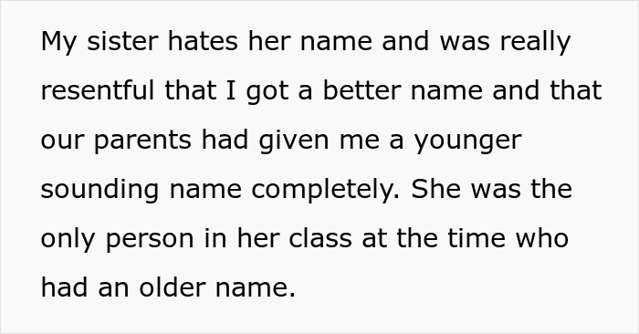 26YO Holds Lifelong Grudge Against 16YO Sis For Having A Modern Name, Turns Nasty Over It