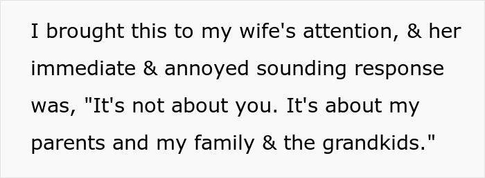 Text about a husband missing from in-laws' anniversary collage, wife responds it's about her family. Text about a husband missing from in-laws' anniversary collage, wife responds it's about her family.