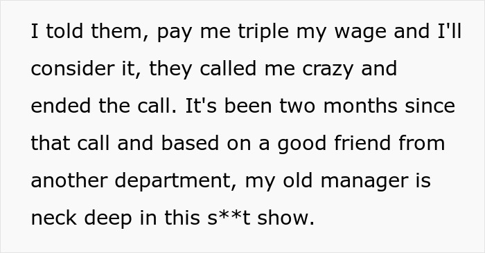 Text excerpt about a manager's regret after firing a knowledgeable employee.