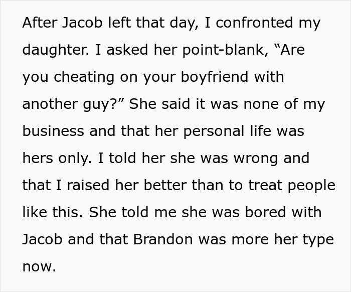 Text about a mother confronting her daughter regarding her senior trip and boyfriend issues.