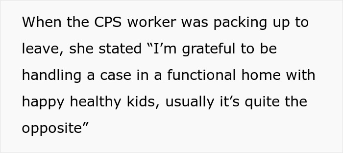Text from a CPS worker expressing gratitude for a functional home with happy kids.