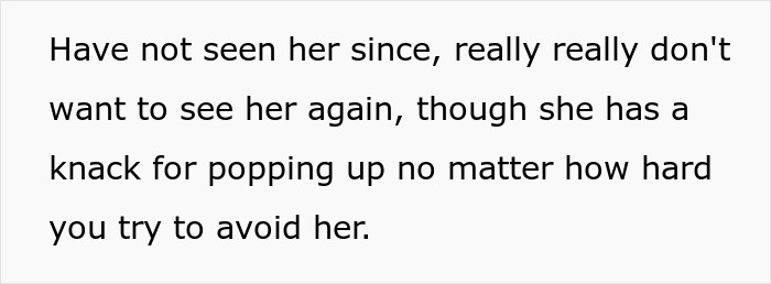 Text mentioning a woman's presence at wedding events despite avoidance attempts.
