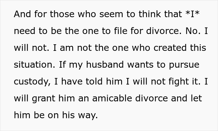 Text about deciding between divorce or custody, addressing responsibility and terms.