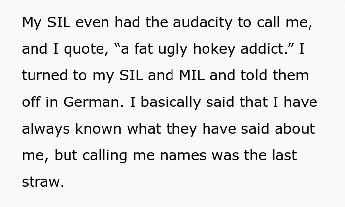 Text describing a confrontation after a Canadian woman hears offensive comments in German. Text describing a confrontation after a Canadian woman hears offensive comments in German.