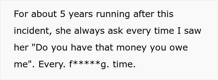 Text about repeated questioning regarding owed money. Text about repeated questioning regarding owed money.
