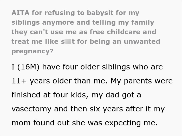 Teen refuses babysitting duties; stands up against family's childcare expectations, asserting independence. Teen refuses babysitting duties; stands up against family's childcare expectations, asserting independence.