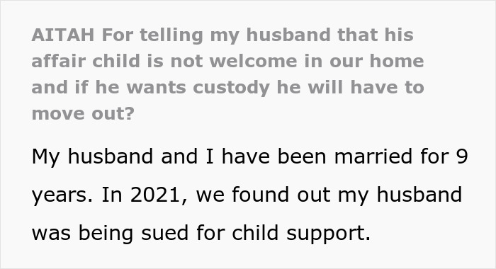 Text discussing a husband's affair child, custody, and family conflict resolution.