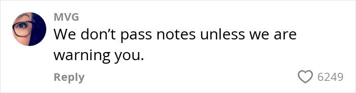 Comment warning about note passing, related to a stranger approaching a woman on a date. Comment warning about note passing, related to a stranger approaching a woman on a date.