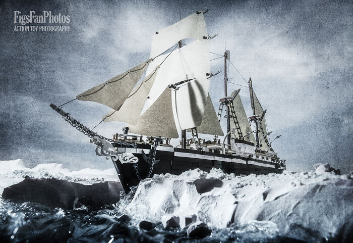 LEGO model of a ship on icy waters, capturing the essence of the Imperial Trans-Antarctic Expedition.