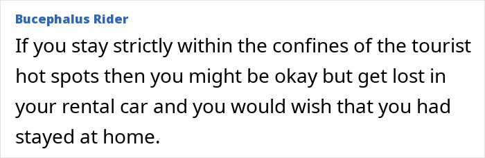 Text from a comment discussing travel safety and tourist hotspots. Text from a comment discussing travel safety and tourist hotspots.