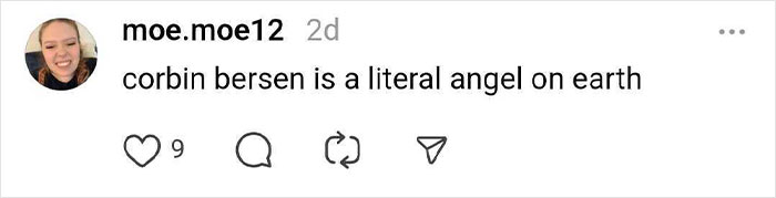 Social media comment praising a celebrity as an "angel on earth" with likes and shares.