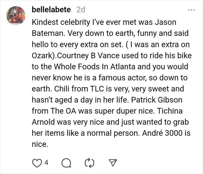 Text screenshot sharing celebrity stories from fans.