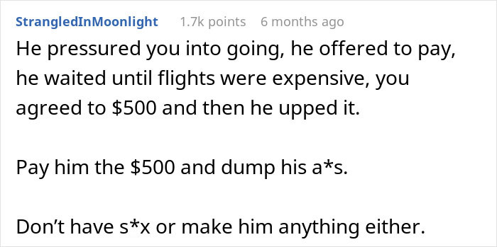 Text conversation about a woman regretting agreeing to a free Europe trip with boyfriend due to money demands.