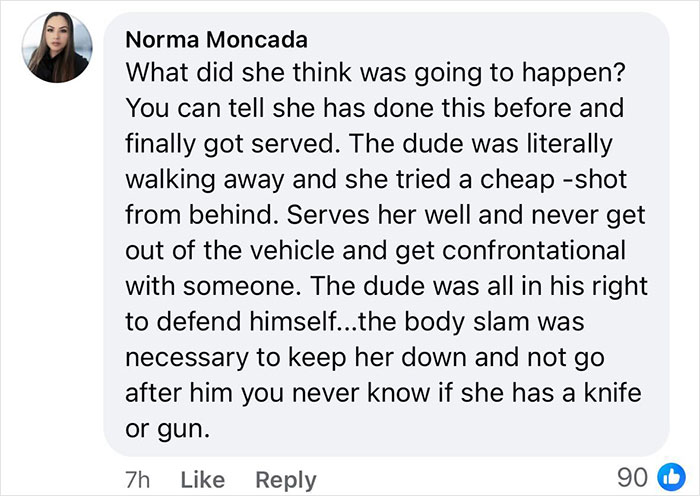 Commentary on a viral road rage incident involving a woman and a body slam defense. Commentary on a viral road rage incident involving a woman and a body slam defense.