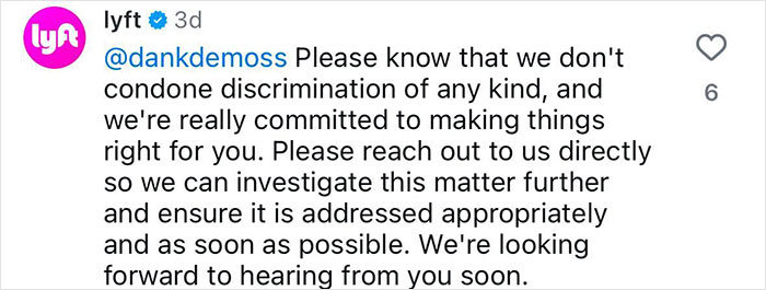 Lyft's response on discrimination claim from plus size woman regarding driver incident.