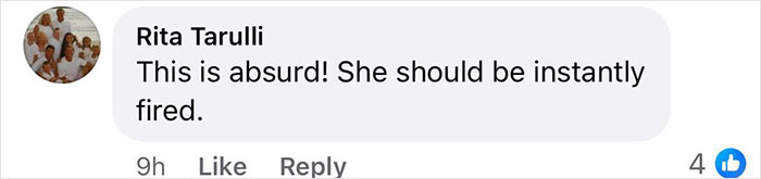 Comment by Rita Tarulli expressing outrage over principal's arrest, calling it "absurd" and demanding she be fired. Comment by Rita Tarulli expressing outrage over principal's arrest, calling it "absurd" and demanding she be fired.