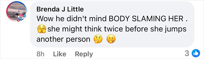 Comment about a viral road rage incident, mentioning body slamming and hinting at consequences for aggressive actions. Comment about a viral road rage incident, mentioning body slamming and hinting at consequences for aggressive actions.