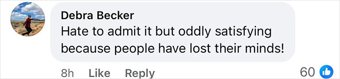 Screenshot of a social media comment about road rage incident, expressing satisfaction with the viral video confrontation. Screenshot of a social media comment about road rage incident, expressing satisfaction with the viral video confrontation.