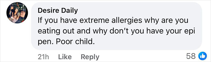 Comment discussing allergies related to a tragedy involving a milkshake from an unwashed blender.