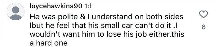 Instagram comment about plus size woman and Lyft driver dispute.