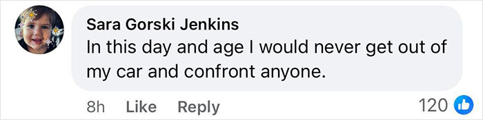 Facebook comment discussing car confrontation related to road rage. Facebook comment discussing car confrontation related to road rage.