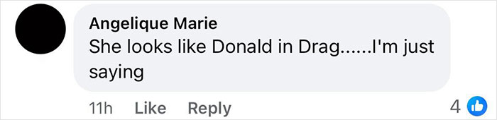 Comment on Melania Trump's portrait, comparing her to Donald in drag. Comment on Melania Trump's portrait, comparing her to Donald in drag.