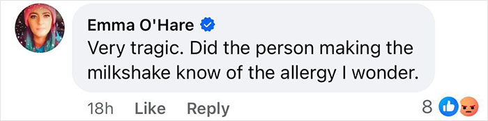 Comment discussing tragedy about unwashed blender causing allergy.