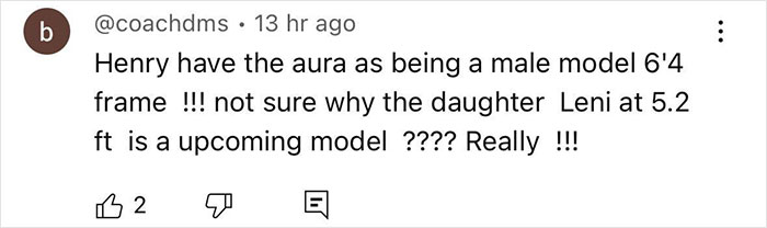 A comment discussing Henry's height and model aura, questioning why Heidi Klum&rsquo;s daughter is also becoming a model.