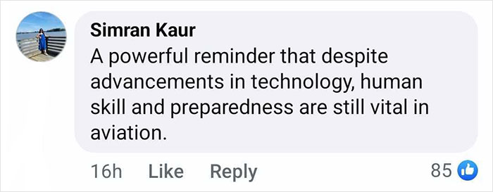 Comment emphasizes skill and preparedness importance in aviation with fewer ground lights visible.