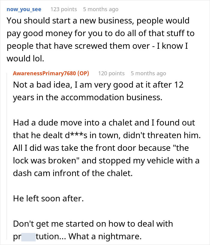 Discussion on client not paying, guy shares revenge story involving chalets and a dash cam in online comments.