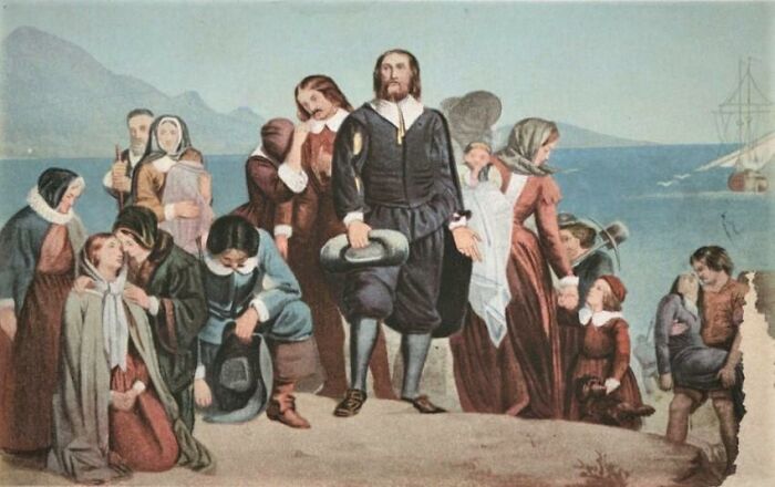 Pilgrims and settlers arriving on shore, representing facts about history you weren’t taught in school for a complete past.