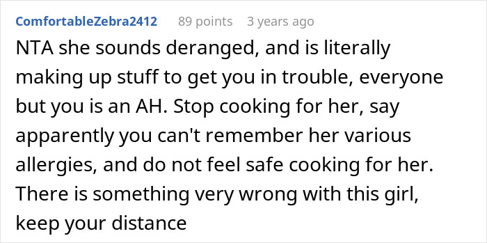 Comment discussing allergies and cooking conflicts with SIL. Comment discussing allergies and cooking conflicts with SIL.